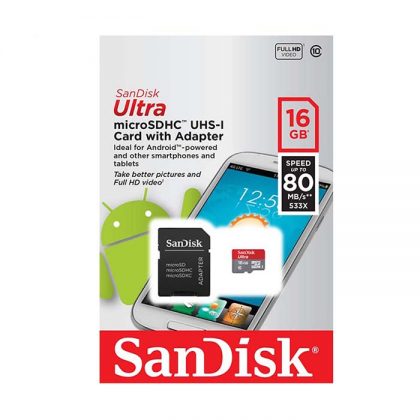 رم میکرو Sandisk Ultra 16GB Class10 80MB/s